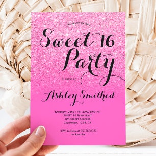 Invitation Parties scintillant rose vif moderne gris ombre Sw