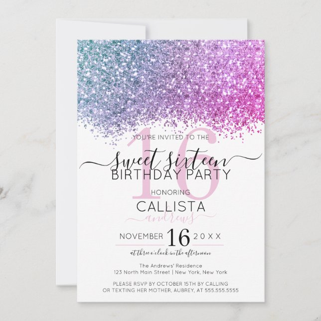 Invitation Parties scintillant rose violet bleu moderne Confe (Devant)