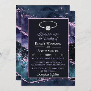 Invitation Parties scintillant rose violet foncé bleu foncé M