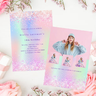 Invitation Parties scintillant rose violet holographique anni