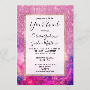 Invitation Parties scintillant rose violet majestueuse Starry