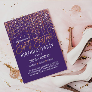 Invitation Parties scintillant Rose violet or  Fringe rideau 