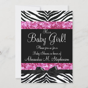 Invitation Parties scintillant rose Zebra Bow Baby shower fil