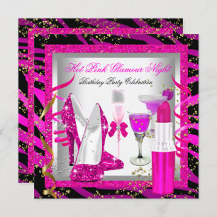 Invitation Parties scintillant Rose Zebra Glamor Nuit Anniver