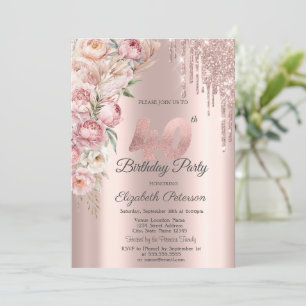 Invitation Parties scintillant Roses roses  Rose Gold 40e ann