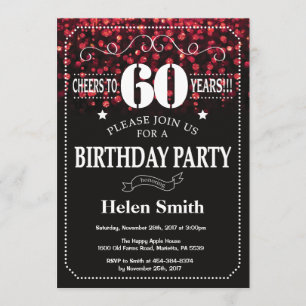 Invitation Parties scintillant rouge 60e anniversaire Invitat