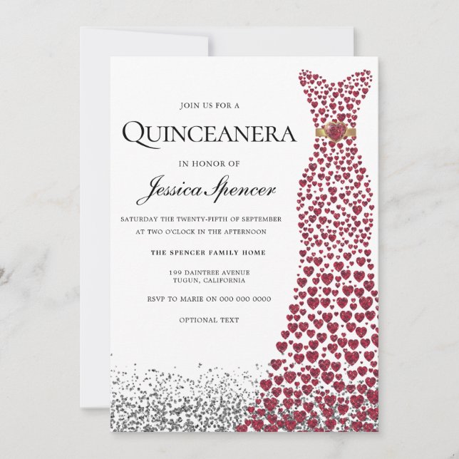 Invitation Parties scintillant Rouge Amour Coeur Robe Quincea (Devant)