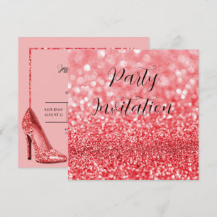 Invitation Parties scintillant rouge Bokeh & Stilettos Annive