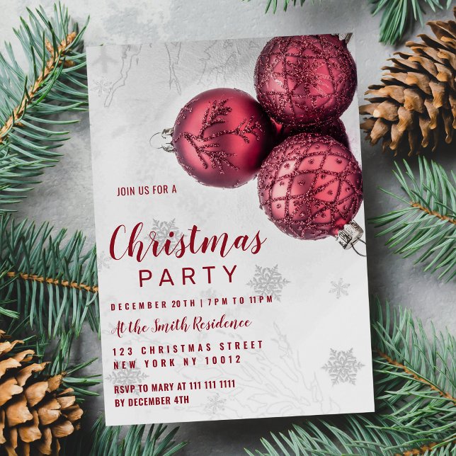 Invitation Parties scintillant rouge bordeaux argenté ornemen (Silver burgundy red glitter christmas ornaments )