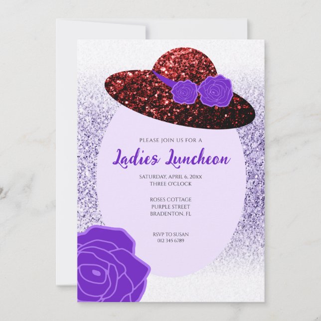 Invitation Parties scintillant rouge casquette lavande violet (Devant)