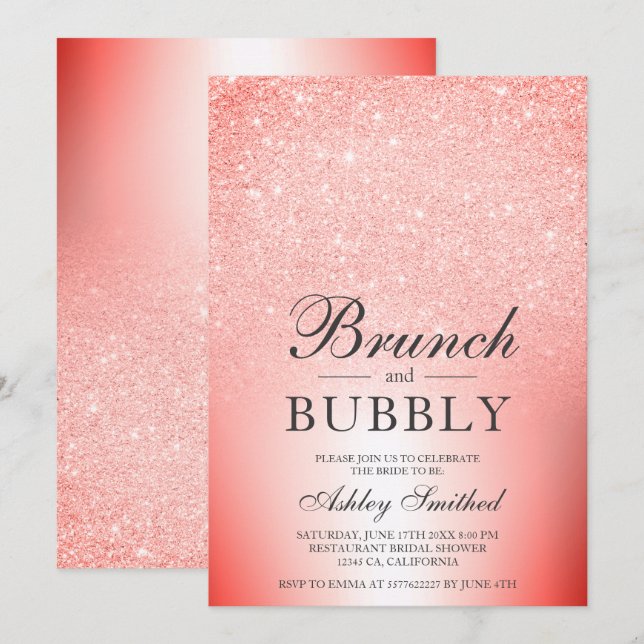 Invitation Parties scintillant rouge chic brunch bubbly nupti (Devant / Derrière)