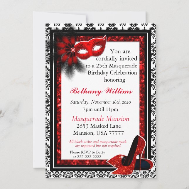 Invitation Parties scintillant rouge du carnaval de Mardi Gra (Devant)