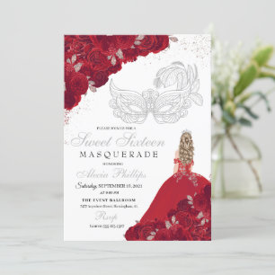 Invitation Parties scintillant rouge et argent Sweet 16 Masqu