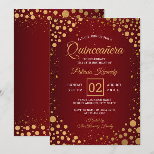 Invitation Parties scintillant Rouge Et Or Confetti Quinceane