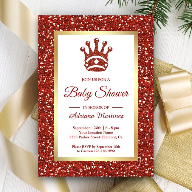 Invitation Parties scintillant rouge Faux Tiara Princess Baby (Créateur téléchargé)