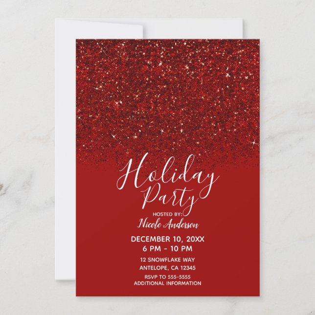 Invitation Parties scintillant Rouge Glam Sparkle Élégante fê (Devant)