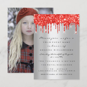 Invitation Parties scintillant rouge gouttes d'argent nuptial