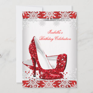 Invitation Parties scintillant Rouge Haut talons Blancs Snowf