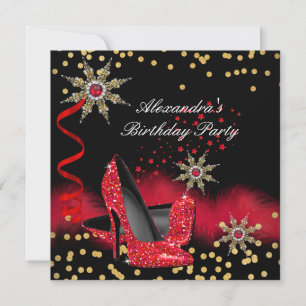 Invitation Parties scintillant Rouge Haut talons Noir Anniver