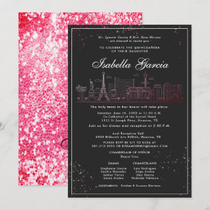 Invitation Parties scintillant rouge Las Vegas Quinceañera An