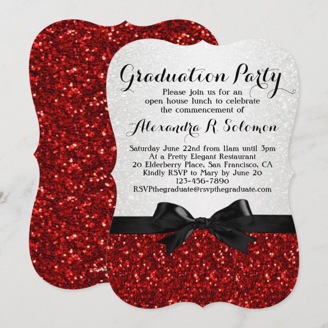 Invitation Parties scintillant rouge-look Bow Graduation Part (Devant / Derrière)