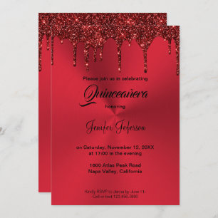Invitation Parties scintillant rouge métallique Quinceanera I