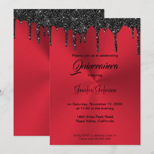 Invitation Parties scintillant rouge métallique Quinceanera I