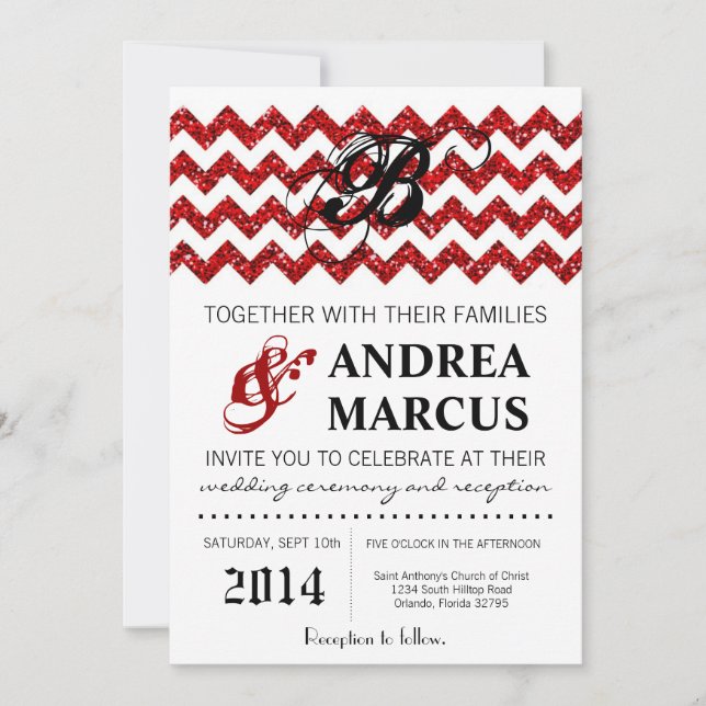 Invitation Parties scintillant rouge moderne Chevron Faire-pa (Devant)