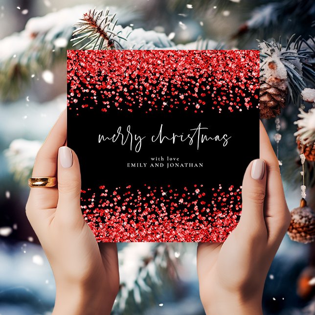 Invitation Parties scintillant rouge moderne Joyeux Noël Noir (Créateur téléchargé)