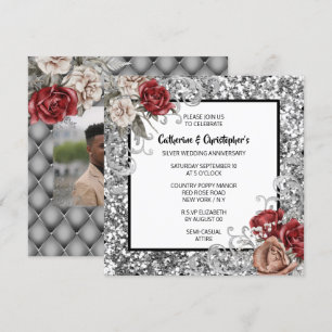 Invitation Parties scintillant rouge rose argent brimmer vint