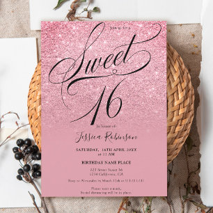 Invitation Parties scintillant rouge rose ombre chic script v