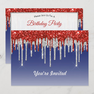 Invitation Parties scintillant Rouge Rouge Blanc et Bleu tend