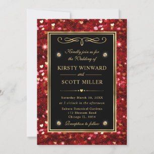 Invitation Parties scintillant rouge Valentine Coeurs Mariage