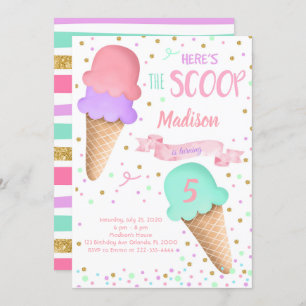 Invitation Parties scintillant Scoop Crème glacée Anniversair