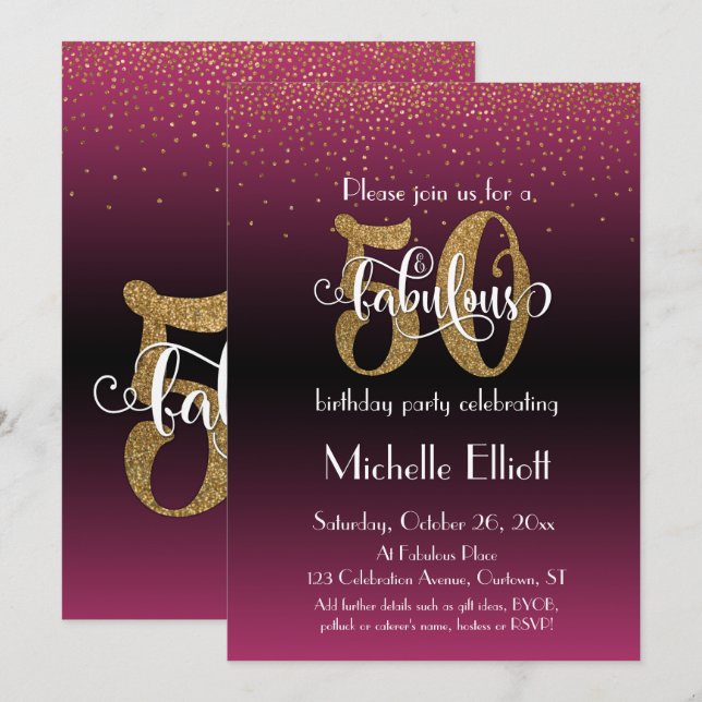 Invitation Parties scintillant & Script 50 & Fabulous sur Hot (Devant / Derrière)