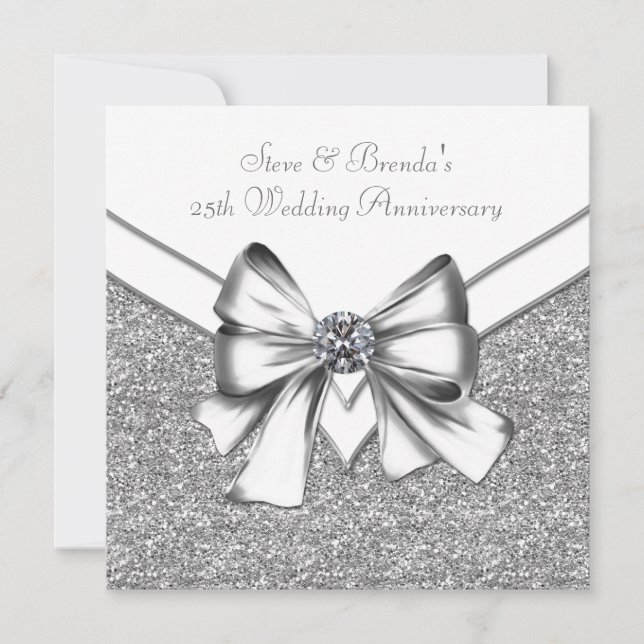 Invitation Parties scintillant Silver 25ème Mariage Anniversa (Devant)