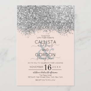 Invitation Parties scintillant Silver Blush de luxe Confetti 