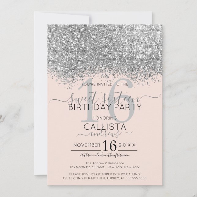 Invitation Parties scintillant Silver Blush de luxe Confetti  (Devant)