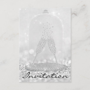 Invitation Parties scintillant Silver Glass Bubbles Champagne