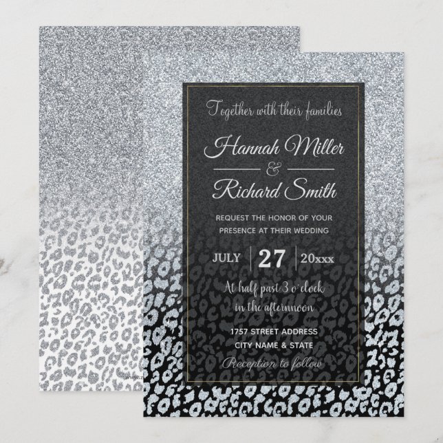 Invitation Parties scintillant Silver tendance & Leopard Ombr (Devant / Derrière)