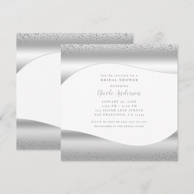 Invitation Parties scintillant Silver Wave Sparkle Fête des m (Devant / Derrière)