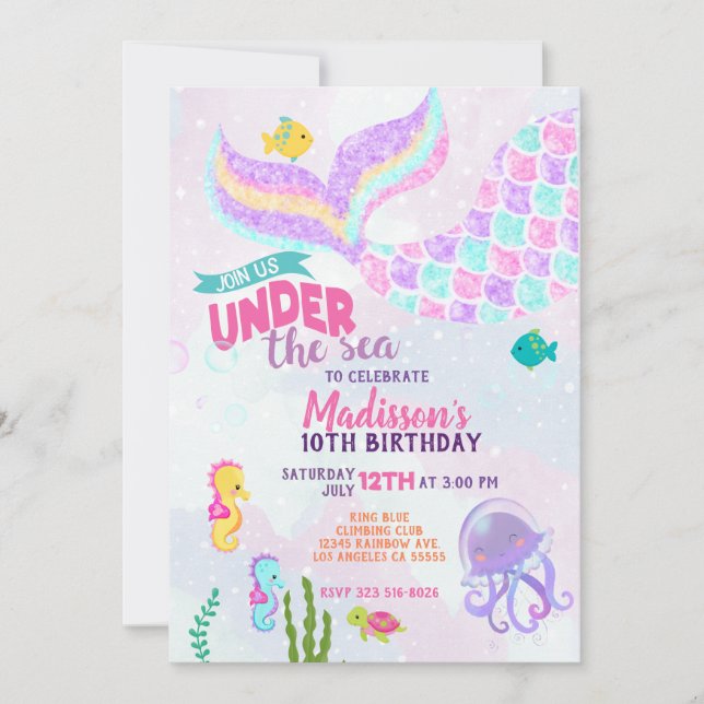 Invitation Parties scintillant Sirène sous la mer Anniversair (Devant)