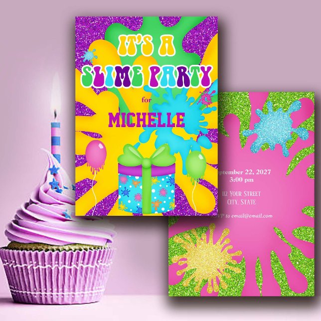 Invitation Parties scintillant Slime coloré Anniversaire Fête (Créateur téléchargé)