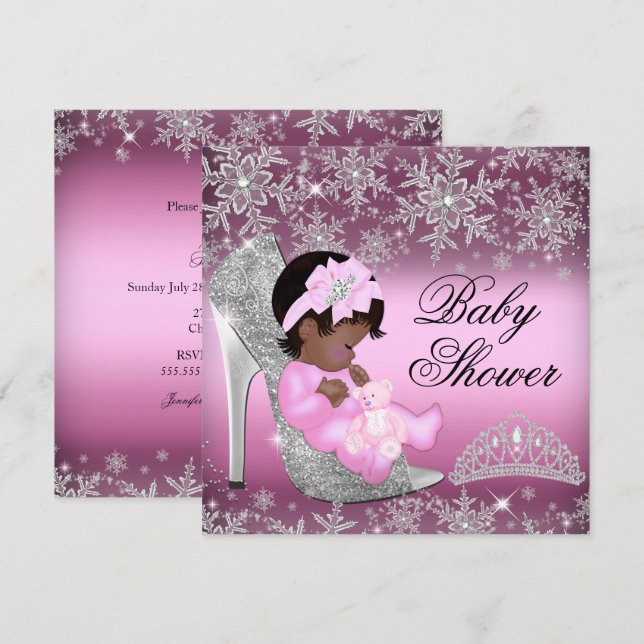 Invitation Parties scintillant Snowflake Chaussure Baby showe (Devant / Derrière)