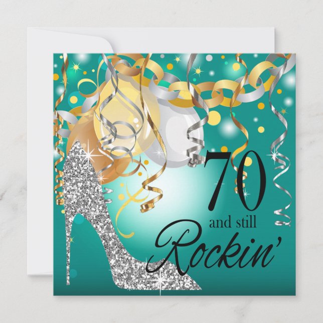 Invitation Parties scintillant Stiletto 70e anniversaire| Arg (Devant)