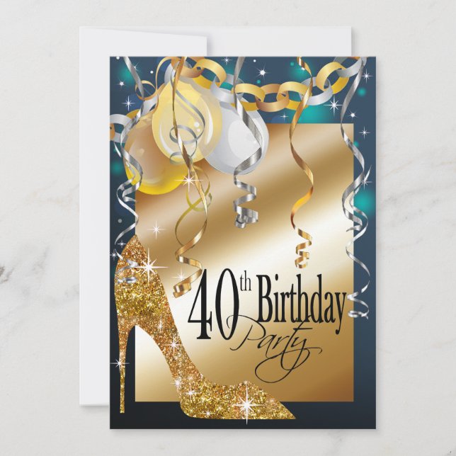Invitation Parties scintillant Stiletto Balloons 21e annivers (Devant)