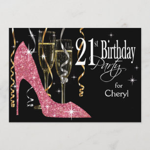 Invitation Parties scintillant Stiletto Champagne 21e Anniver