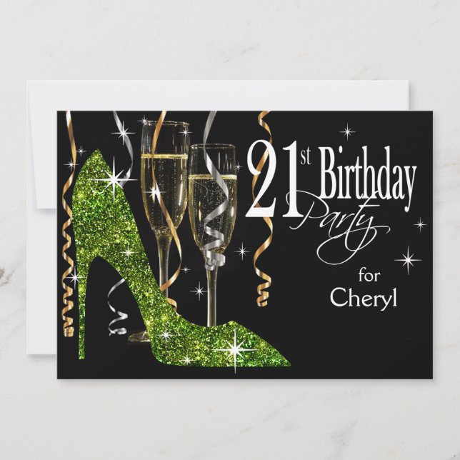 Invitation Parties scintillant Stiletto Champagne 21e chaux d (Devant)