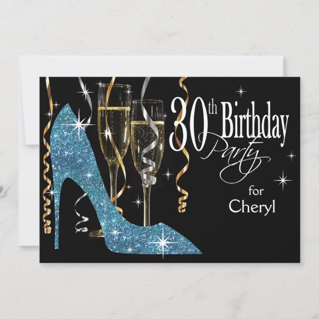 Invitation Parties scintillant Stiletto Champagne 30e anniver (Devant)