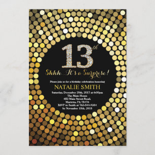 Invitation Parties scintillant surprise 13e anniversaire Blac